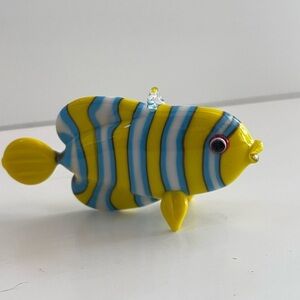 Vintage Yellow/Blue Art Glass hand blown Murano style miniature tropical fish
